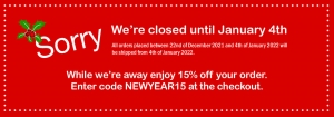 Closed for Christmas - 22/12/2022 - 04/01/2022