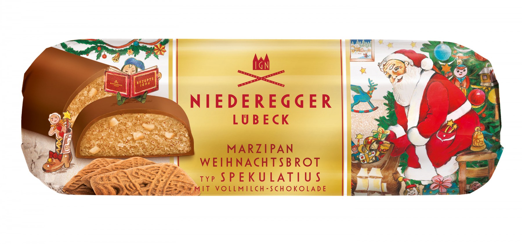 Niederegger Marzipan 125g Christmas Loaf Milk Chocolate & Speculoos