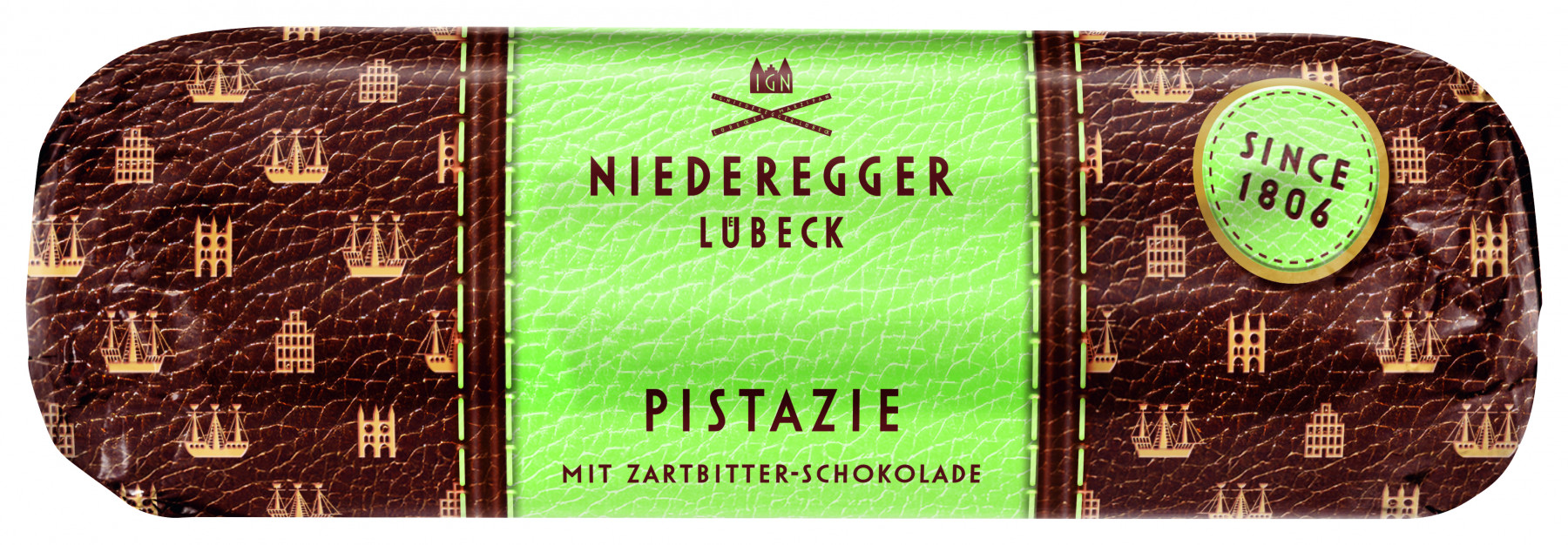 Signature Loaf Pistachio marzipan in dark chocolate 125g