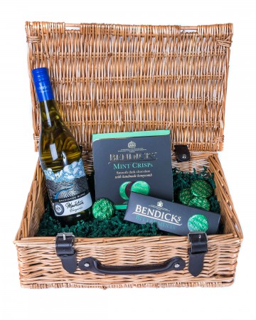 Bendicks and Red Wine Wicker Hamper - this currently ships in a wicker tray